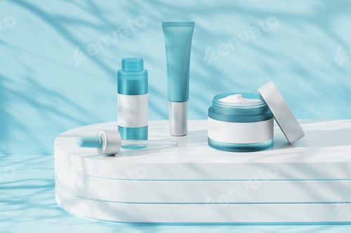 Preview: Unbranded cosmetic products on geometric platforms. Cosmetics for skin care.