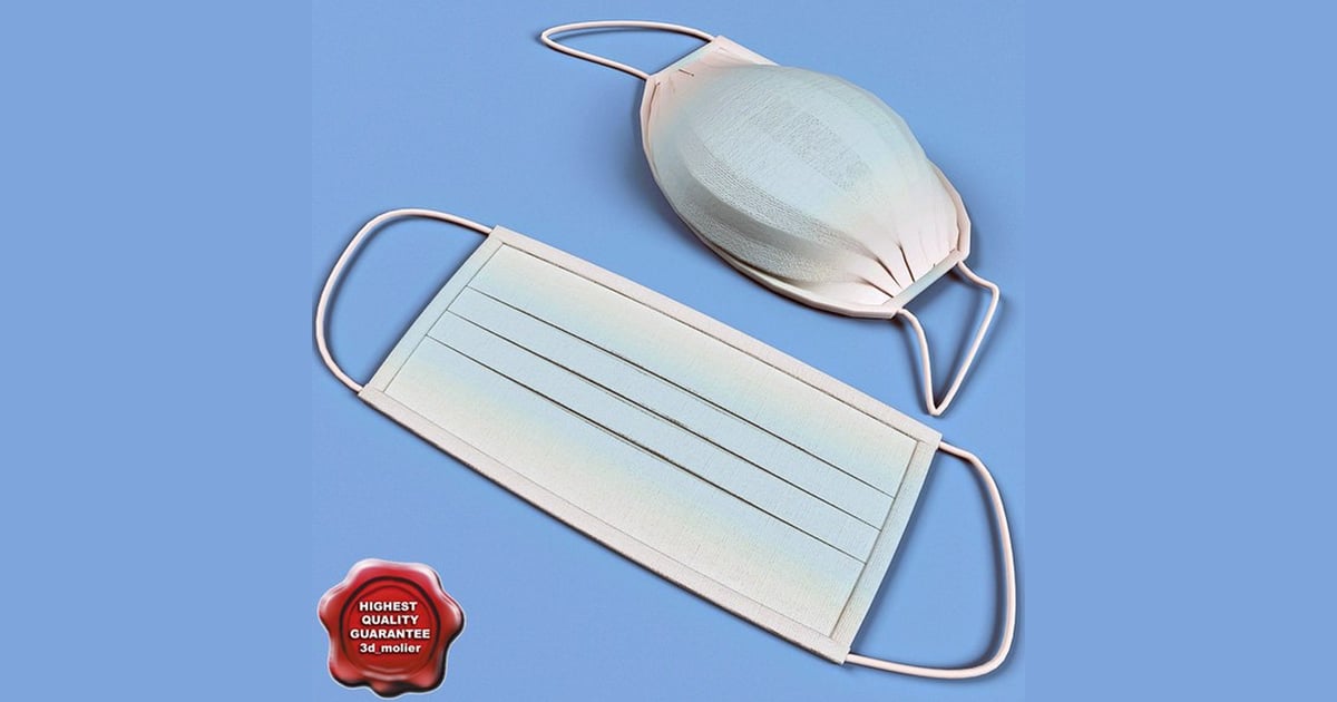 Two rectangular face masks with straps and filter 3D, Incl. breathable ...