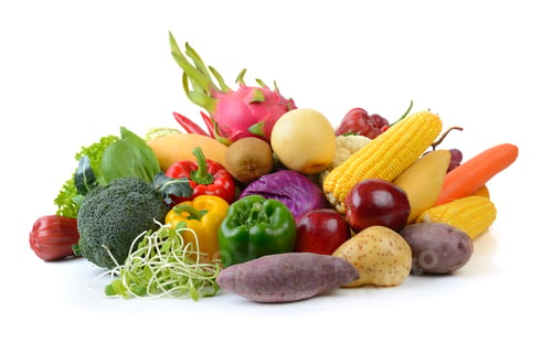 Preview: vegetables and fruits on white background