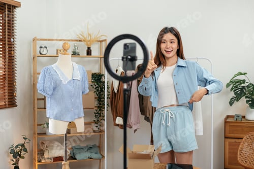 Preview: Woman Fashion Vlogging in Studio with Ring Light