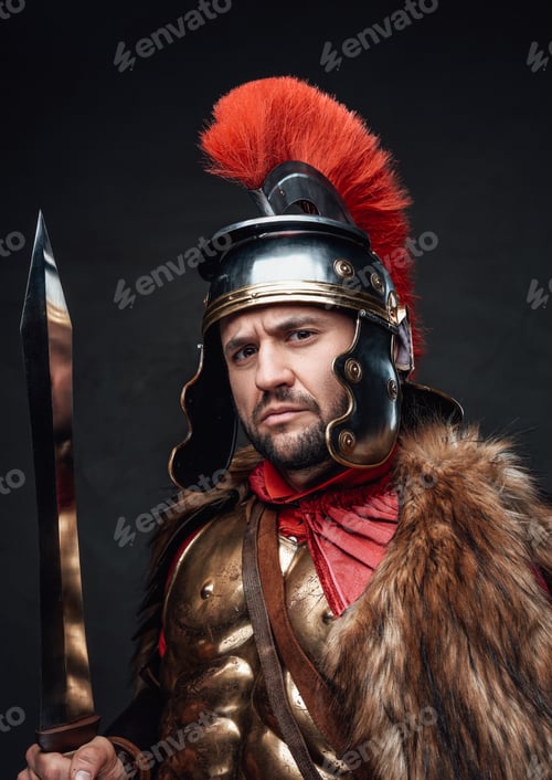 Preview: Imperial soldier with sword wearing fur against dark background