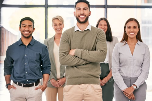 Preview: Shot of a diverse group of businesspeople standing together in the office