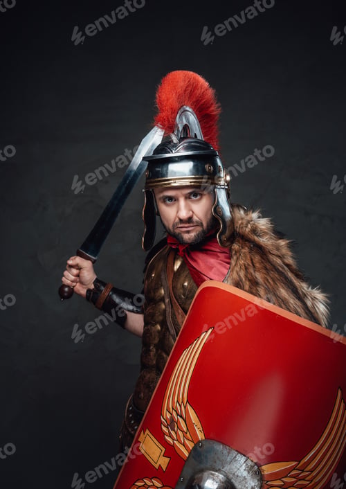 Preview: Offensive antique rome fighter with shield and sword