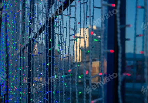 Preview: Festive decoration of office buildings, lights electric garland with lights