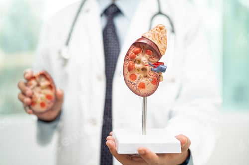 Preview: Kidney disease, Chronic kidney disease ckd, Doctor with human model to study and treat in hospital.