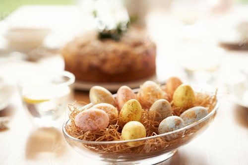 Preview: Easter cake and eggs on table