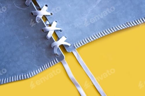 Preview: blue leather wide belt isolated on a yellow background