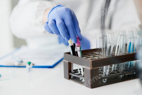 Preview: Desk at laboratory with test tubes