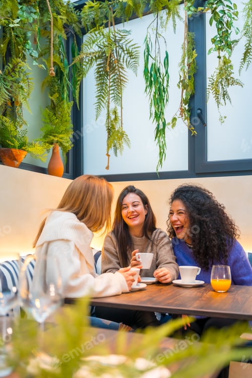 Preview: Friends having fun laughing in a cafeteria