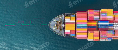 Preview: Aerial top view Cargo Ship carrying container and running for export goods from cargo yard