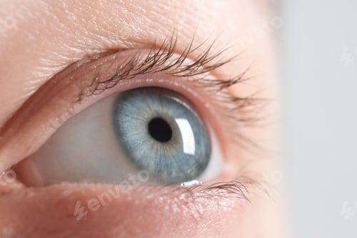 Preview: Macro photo of woman with beautiful eyes on light background