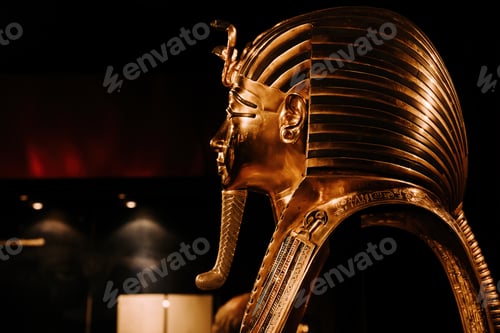Preview: Golden Funerary Mask Of Tutankhamen. Tutankhamun Famous Pharaoh In Ancient Egypt