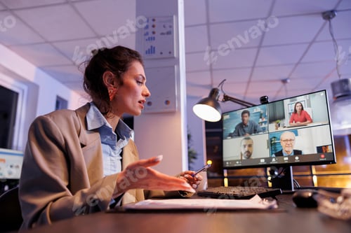 Preview: Manager explaining financial growth report to remote team