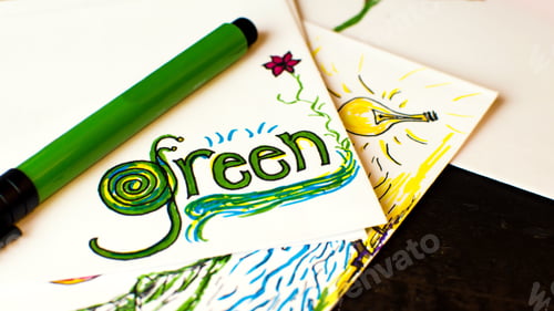 Preview: Earth day thinking green ideas conceptual photography of illustration with light bulb and word
