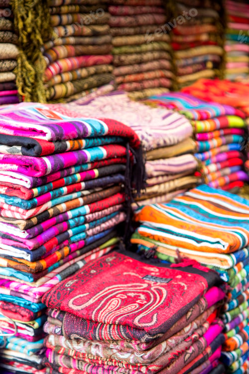 Preview: Fabrics on the market in Fes, Morocco