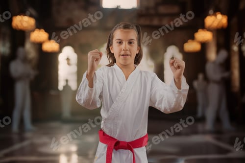 Preview: Confident boy showcases karate katas in serene temple