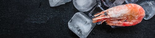 Preview: Shrimp Boiled Frozen (Long-Term Seafood Products) Menu Concept. Background. Top View. Copy Space