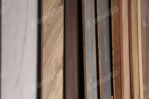 Preview: Different samples of wooden flooring as background, closeup