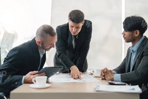 Preview: Business people, conversation and laptop data with planning and strategy in office. Training