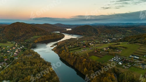Preview: Aerial View of Solina Lake and Vibrant Autumn Colors in Bieszczad