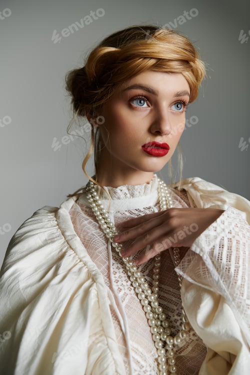 Preview: Woman with Blonde Hair and Elegant Vintage Dress