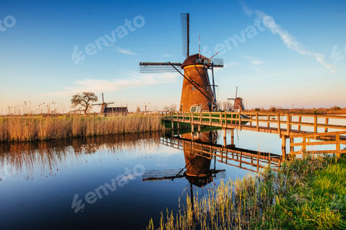 Preview: Traditional Dutch windmills from the channel Rotterdam. Holland