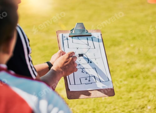 Preview: Clipboard, game planning and on field for soccer, sports and outdoor for competition with coach. Fo