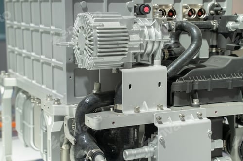 Preview: close up view of modern electricity car engine and spare part.