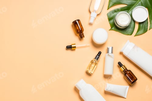 Preview: Natural cosmetic products at color background