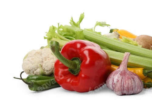 Preview: Different fresh ripe vegetables isolated on white
