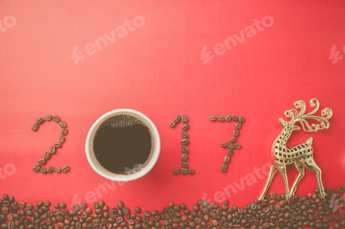 Preview: 2017 Coffee Bean Text On Red Craft Paper For New Year Concept Background
