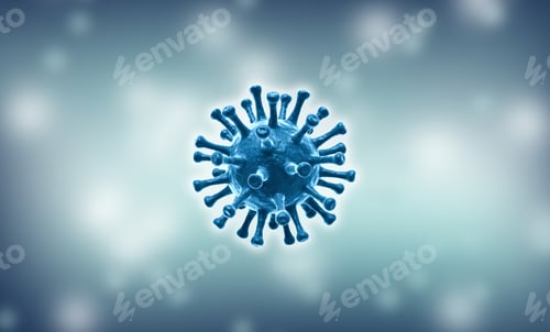 Preview: Corona virus illustration. Blue virus on blurry background.