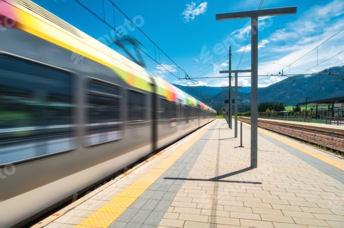 Preview: High-speed passenger train moving at railway station platform
