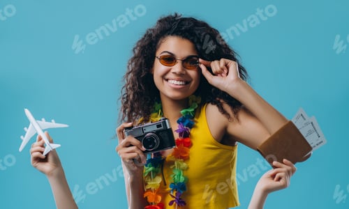 Preview: African american woman isolated on blue background.