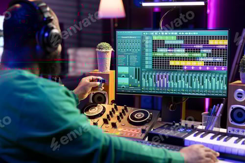 Preview: Man Creating Music on Computer in Studio