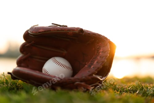 Preview: Beautiful professional vintage leather baseball glove with a ball