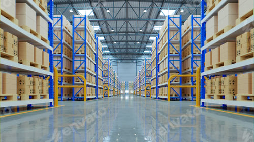 Preview: Empty warehouse in logistic center.