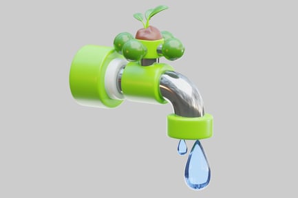 Preview: A stylized faucet with green spheres and a silver spout.