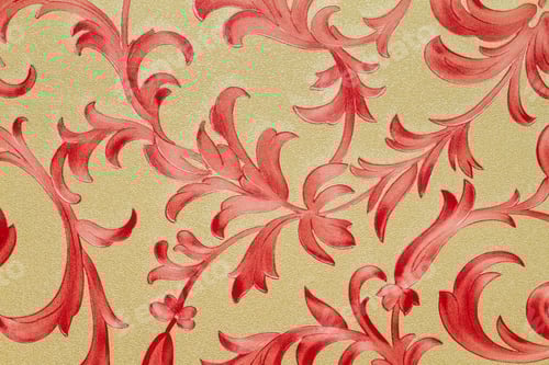 Preview: Red Floral Vines on Yellow Gold Background