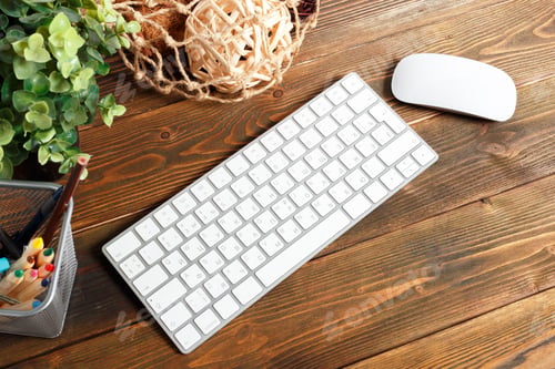 Preview: Modern working business desk with keyboard, mouse