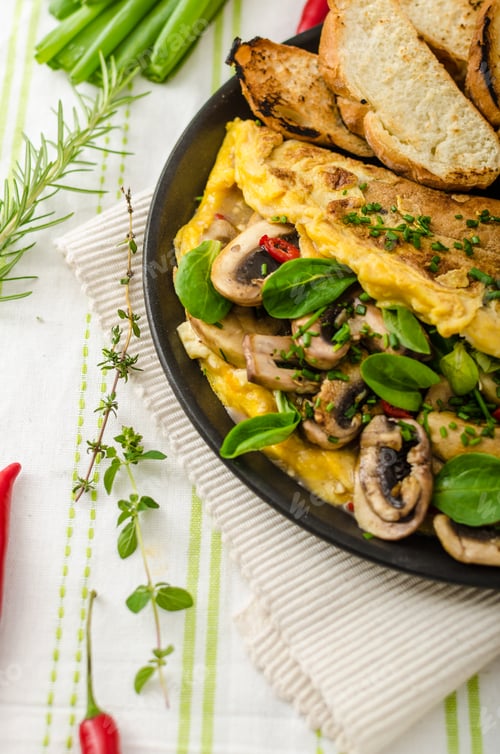 Preview: Omelet with mushrooms, lamb's lettuce, herbs and chilli