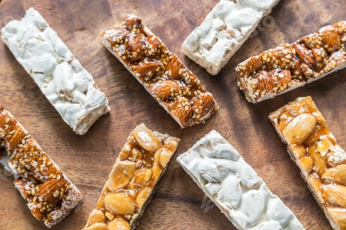 Preview: Turron slices on the wooden board