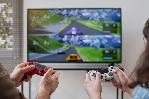 Preview: Boy playing video game with dad