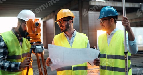 Preview: Team of architects people in group on construciton site