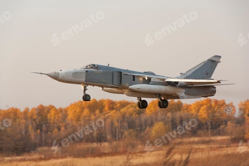 Preview: Military jet bomber Su-24 Fencer flying