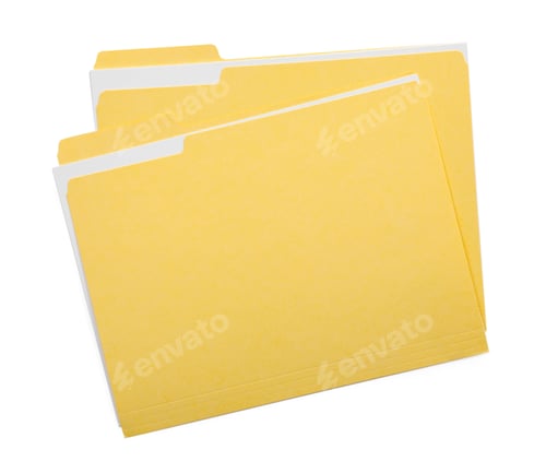 Preview: Two file folders with papers isolated on white, top view