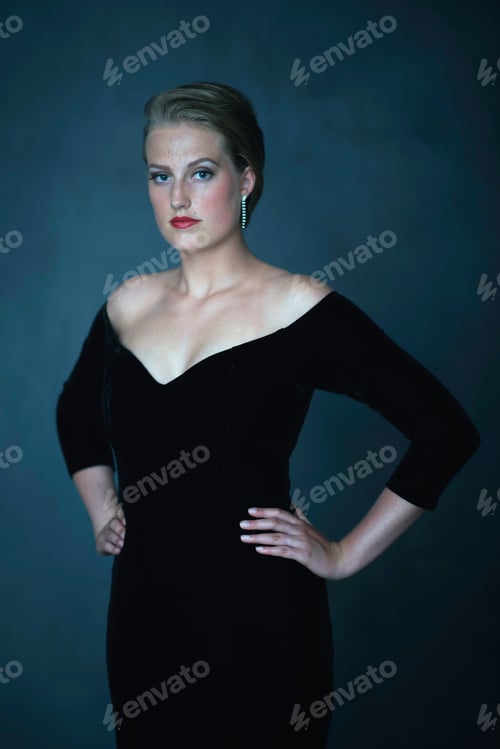 Preview: Retro 1950S Woman In Black Evening Gown.