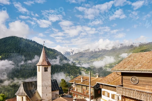 Preview: View of rooftops and low clouds, Chur, Switzerland