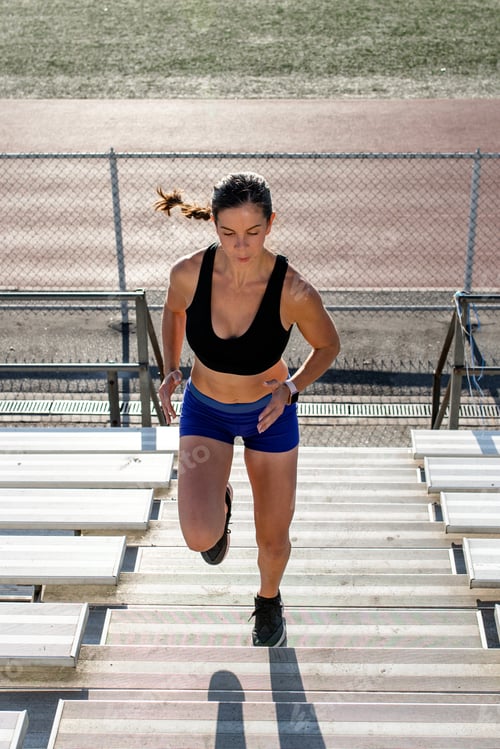 Preview: Woman running up stairs for a workout
