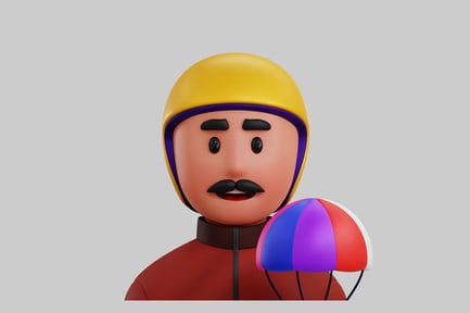 Preview: Cartoon parachutist with moustache character